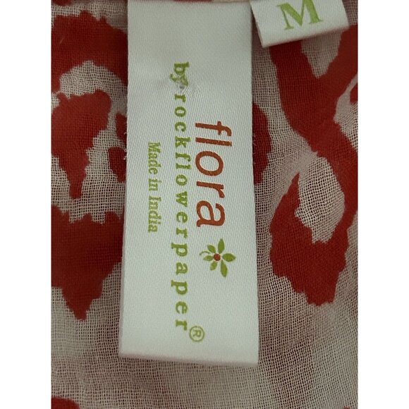 FLORA Rock Flower Paper Sz MEDIUM Red White Ikat Print Top Tunic 100% Cotton EUC - Picture 11 of 13